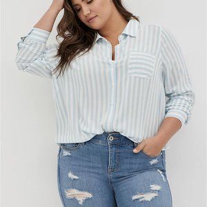 Torrid Lizzie Rayon Crepe Button-Up Long Sleeve Shirt Striped
